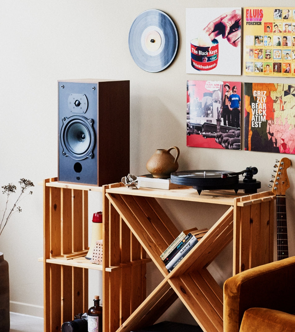 A vinyl record art gallery in a retro feeling home