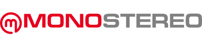 Logo of MONOSTEREO with a red 'm' on a gray background