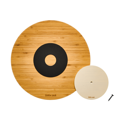 twelve inch album  insert thin bamboo disc with metal ring on and white small magnetic bamboo disc