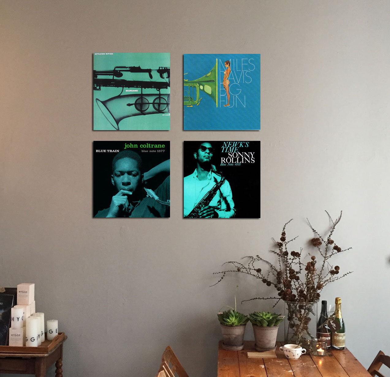 4 twelve inch on the wall in a cafe with jazz theme