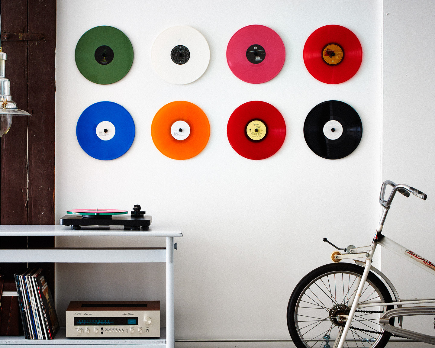twelve inch colored vinyl on the wall