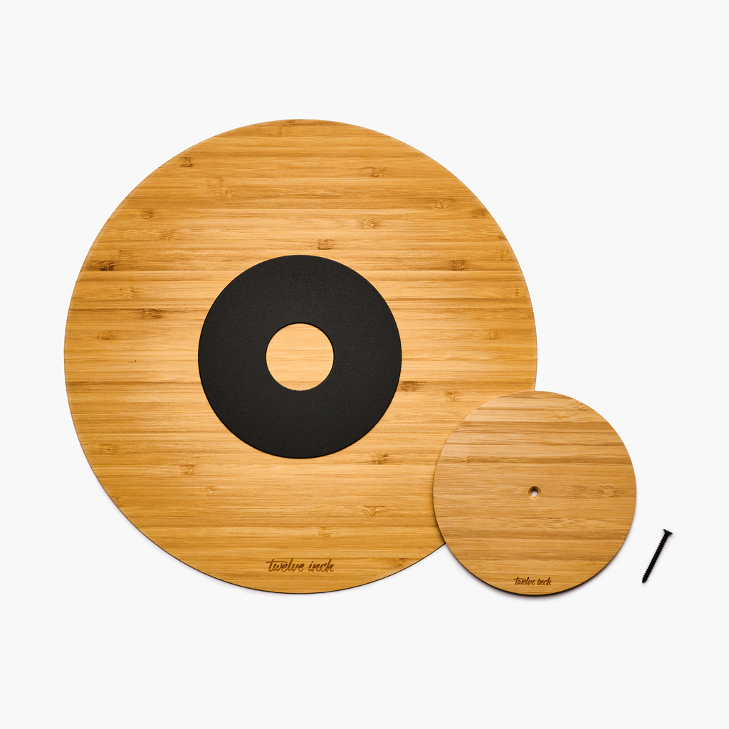 Small and big Twelve Inch disc in natural bamboo, with the screw
